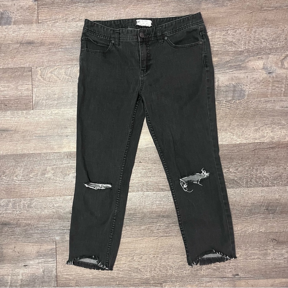 Free People Black Distressed Ankle Skinny Jeans